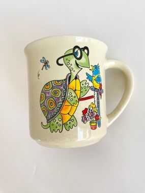 Vintage Anthropomorphic Turtle Mugs Psychedelic Funky Kitschy Bird